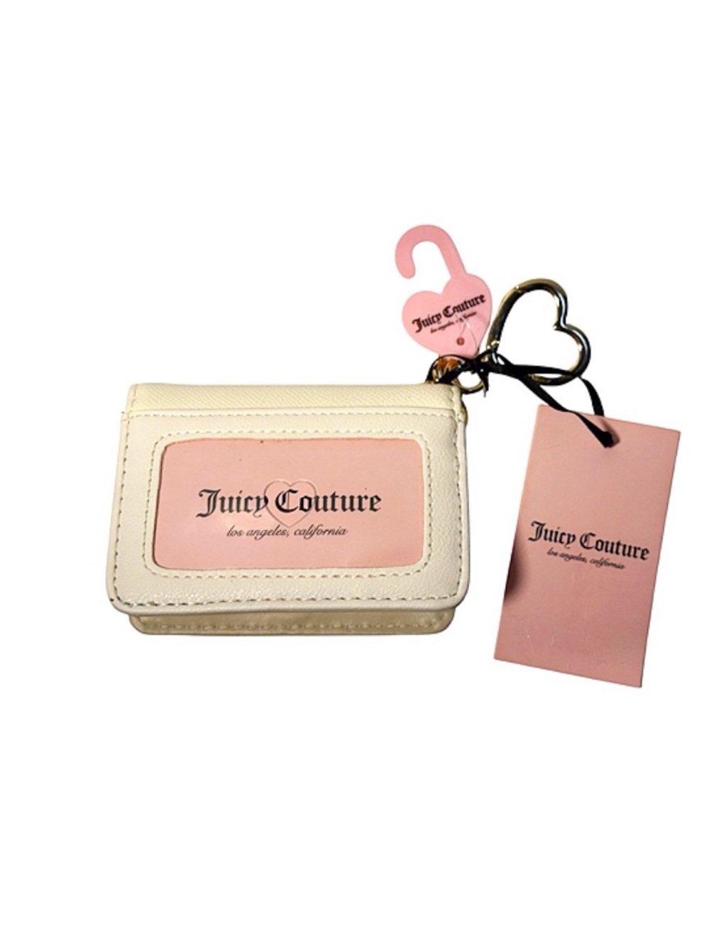 NWT Juicy Couture Cream Pink Card Holder Wallet Keychain With Charms ID Window - Picture 8 of 9
